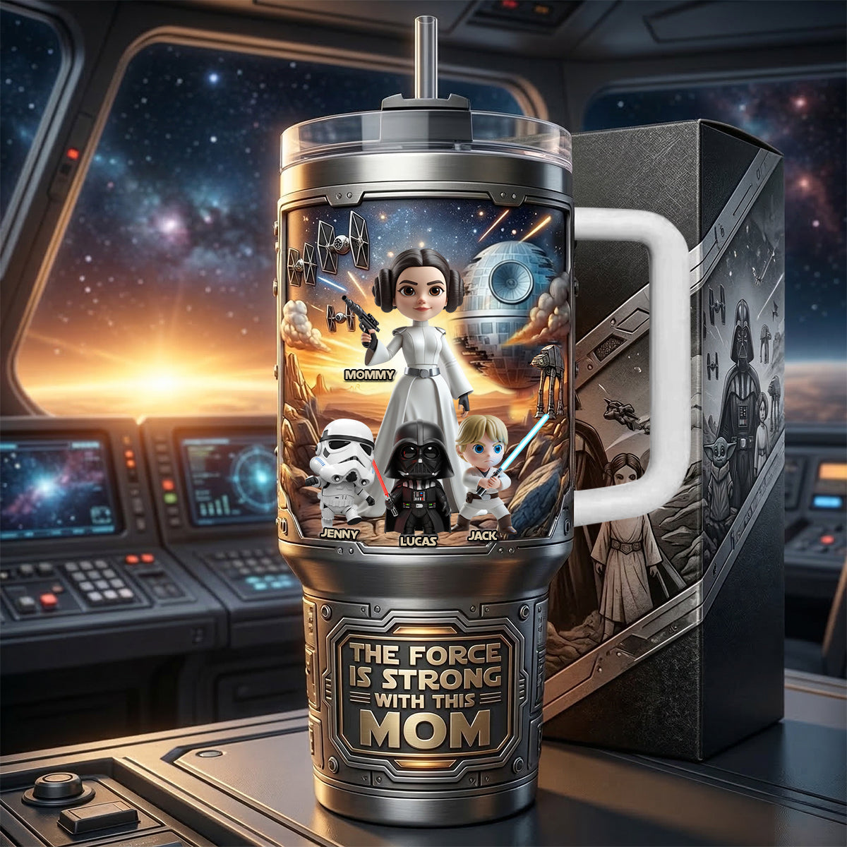 The Force is Strong with This Mom - Personalized 40oz Tumbler with Handle - Unique Gift for Mom, Grandma and Star Wars Fans Tumbler Cup PopCulturePrints