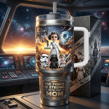 Load image into Gallery viewer, The Force is Strong with This Mom - Personalized 40oz Tumbler with Handle - Unique Gift for Mom, Grandma and Star Wars Fans Tumbler Cup PopCulturePrints

