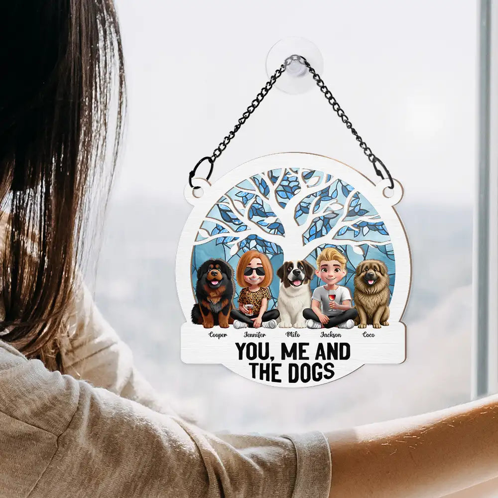You, Me and The Dog - Personalized Window Hanging Suncatcher Ornament Suncatcher Ornament PopCulturePrints