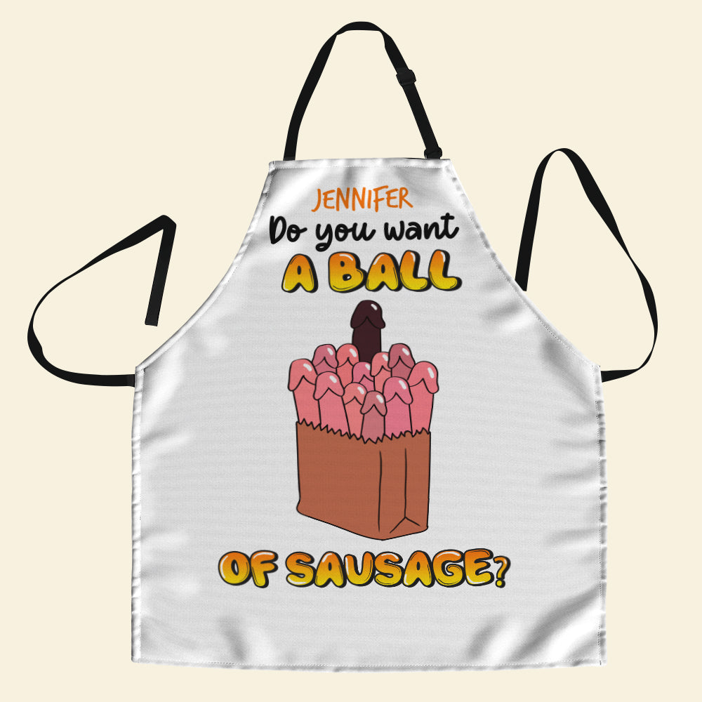 Personalized Fun Apron for Couples: 'Do You Want A Ball Of Sausage?' Aprons PopCulturePrints