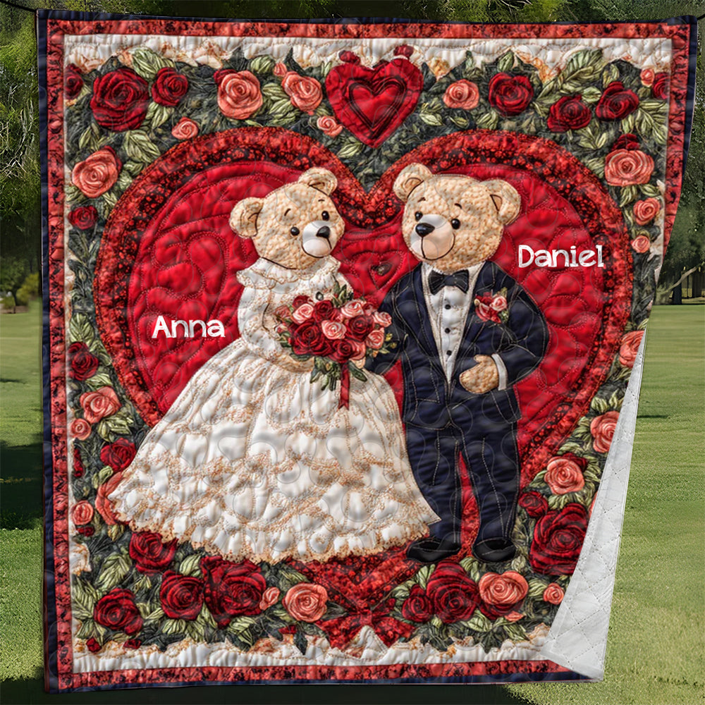 Personalized Bear Couple Quilt Bedding Set - Perfect Wedding Gift Blanket PopCulturePrints