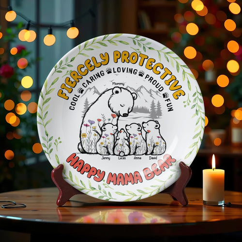 Fiercely Protective - Personalized Ceramic Round Plate for Mom & Grandma Ceramic Round Plate PopCulturePrints
