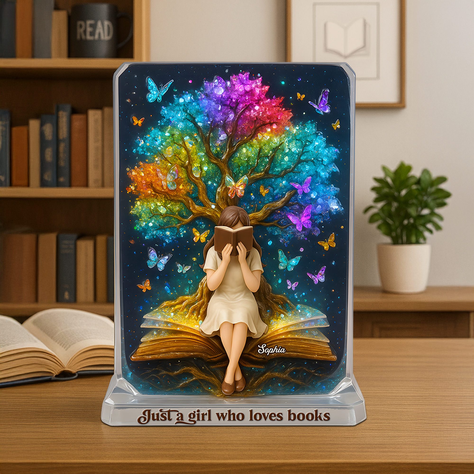 Just a Girl Who Loves Books - Personalized Reading Girl Acrylic Plaque for Book Lovers Shaped Plaques PopCulturePrints