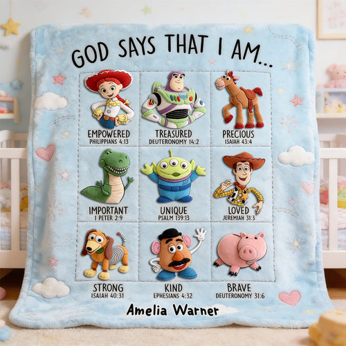 God Says That I Am... Blanket - Personalized Gift for Anniversaries Blanket PopCulturePrints