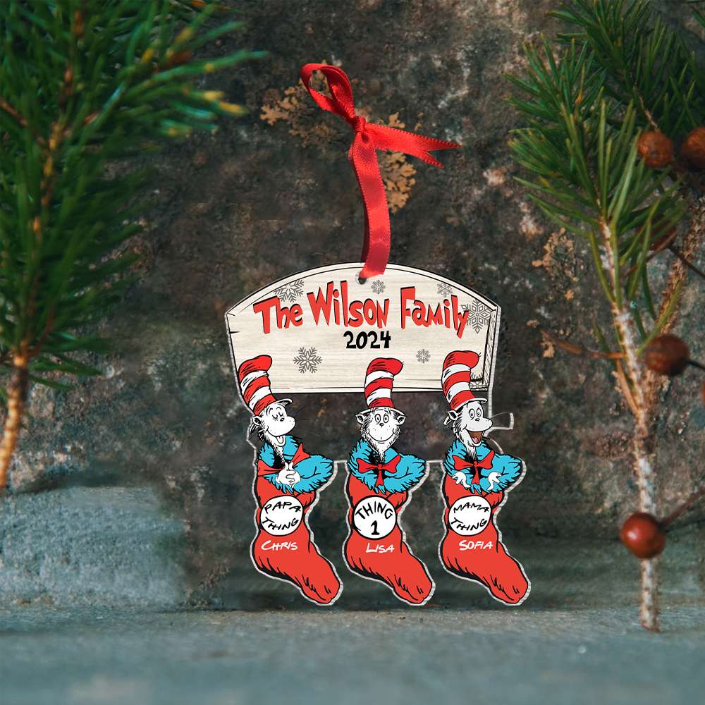 Personalized Family Christmas Ornament with Hanging Socks - Festive 2024 Design Ornament PopCulturePrints