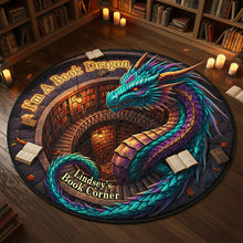 Load image into Gallery viewer, “I’m A Book Dragon” - Personalized Quilted Round Mat - Unique Gift for Book Lovers Doormat PopCulturePrints
