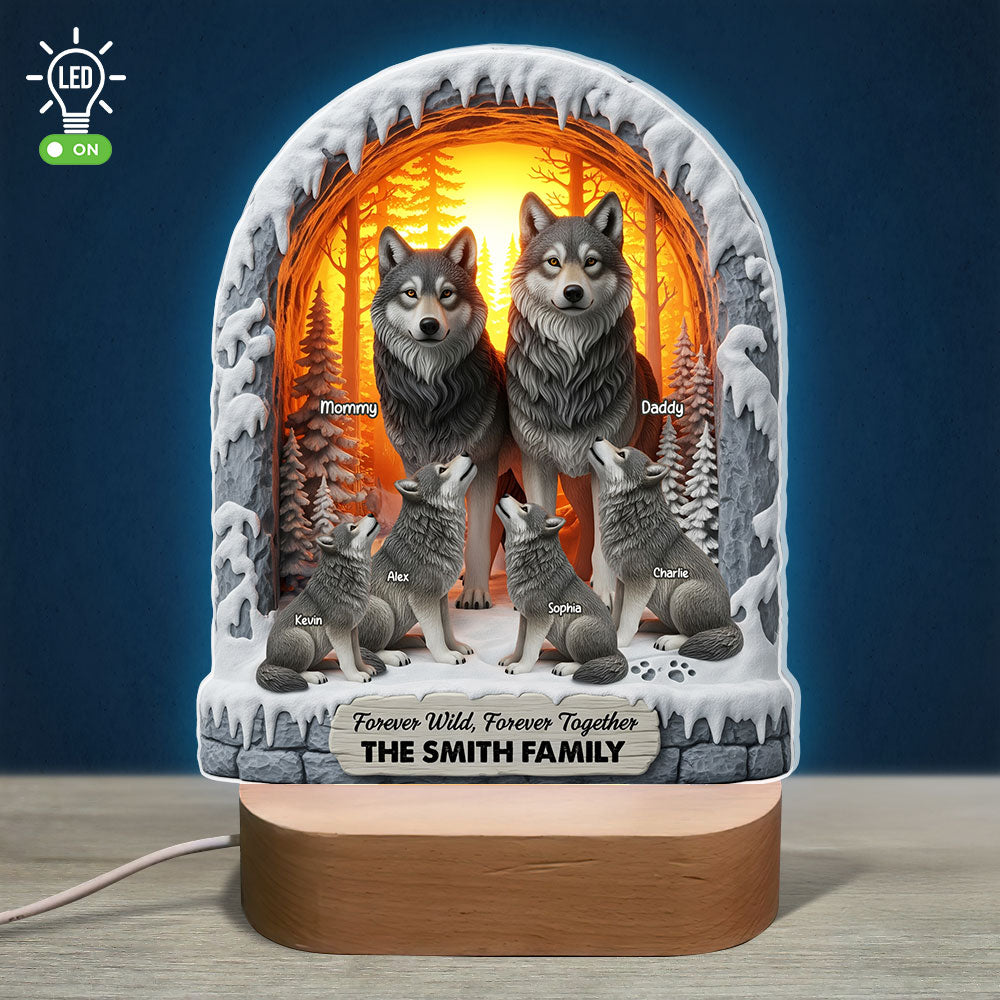 Forever Wild, Forever Together - Personalized Wolf Family LED Light Led Night Light PopCulturePrints