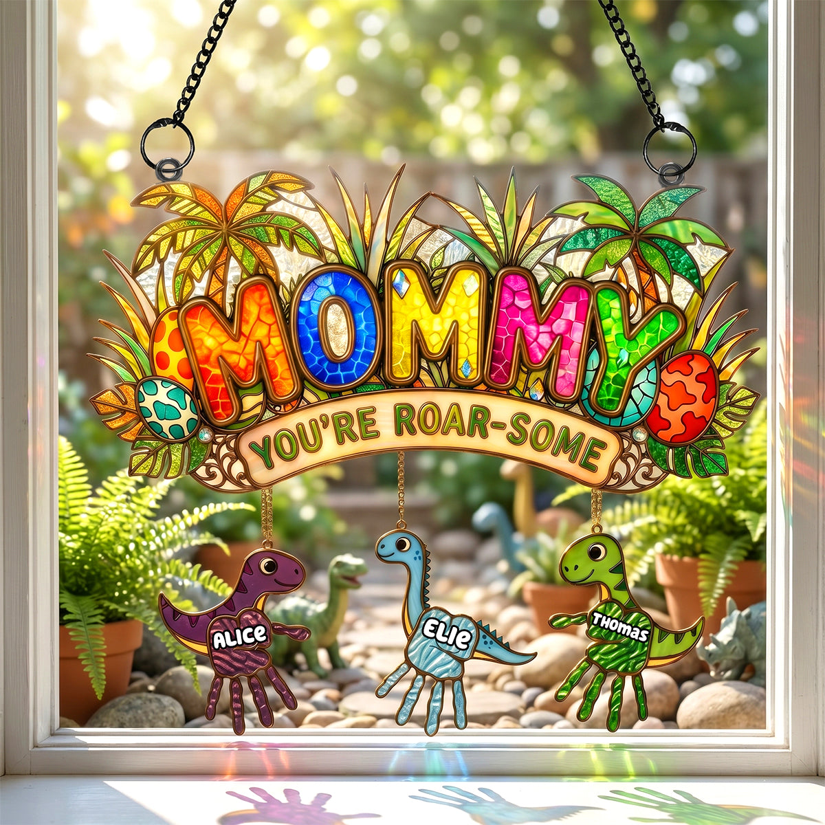‘Daddy, You’re Roar-some!’ - Tiny Roarsome Dino Kids Suncatcher Ornament - Personalized Gifts for Dad, Grandpa, and More Ornament PopCulturePrints