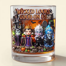 Load image into Gallery viewer, “Wicked Looks Good on Us” - Halloween Fantasy Glass Mug - Personalized Gifts for Spooky Season Lovers Glass PopCulturePrints
