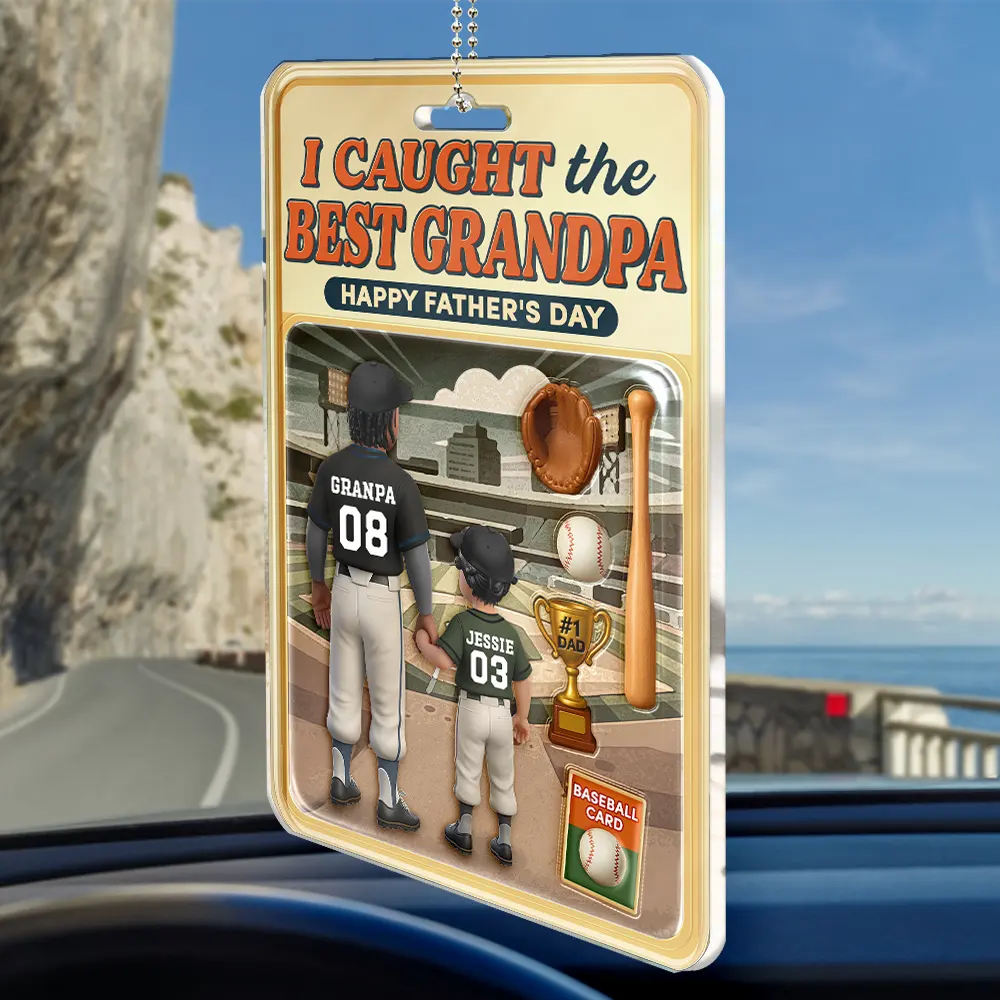 I Caught the Best Dad - Personalized Acrylic Car Hanger for Dad, Grandpa & More Acrylic Car Hanger PopCulturePrints