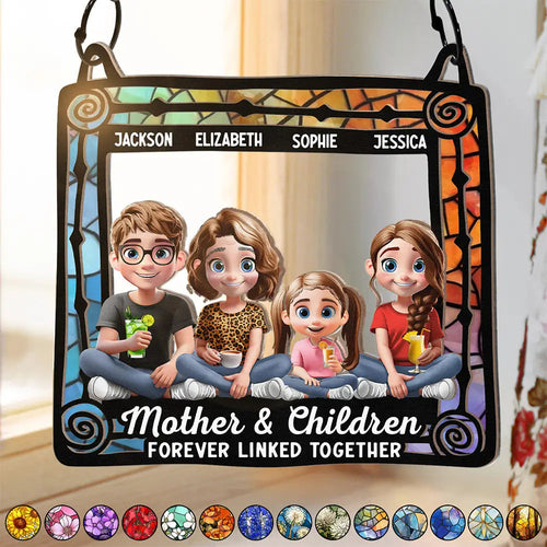 “Forever Linked Together: A Heartfelt Tribute” - Personalized Window Hanging Suncatcher Ornament for Moms and Grandmas Suncatcher Ornament PopCulturePrints