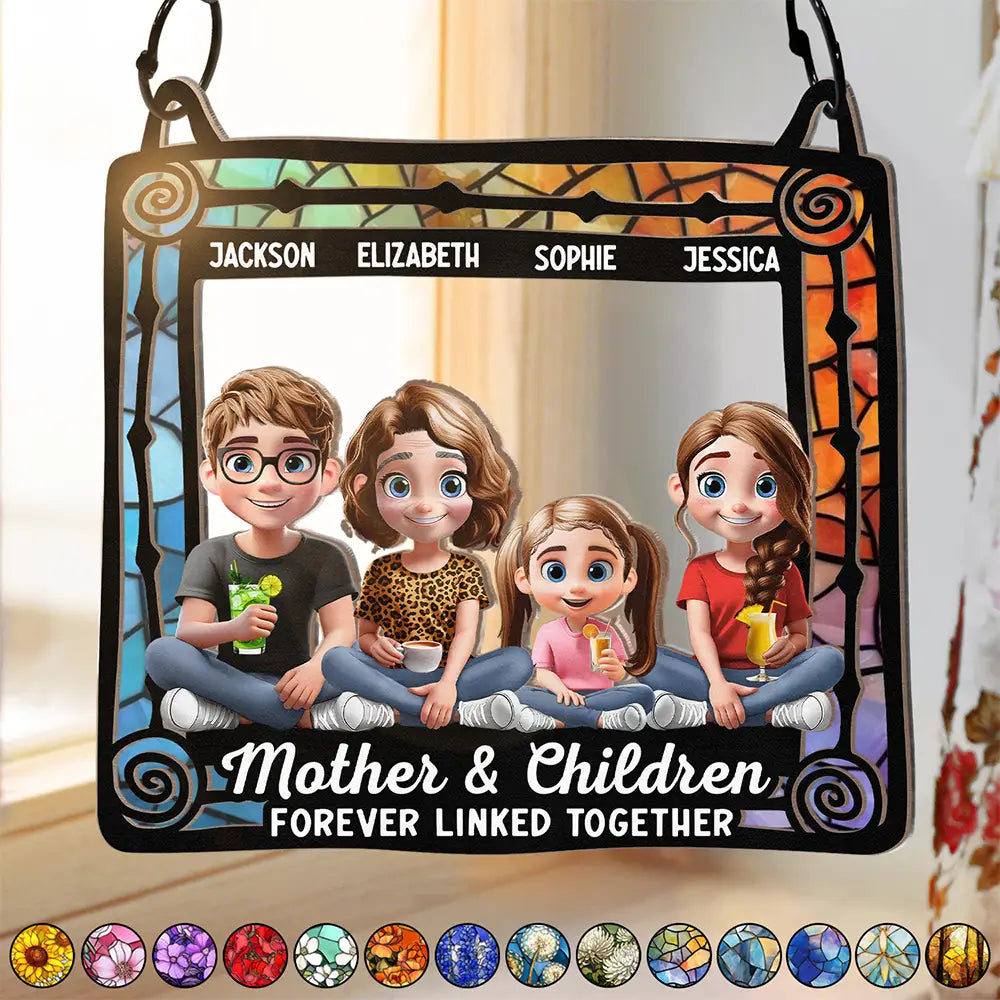 “Forever Linked Together: A Heartfelt Tribute” - Personalized Window Hanging Suncatcher Ornament for Moms and Grandmas Suncatcher Ornament PopCulturePrints