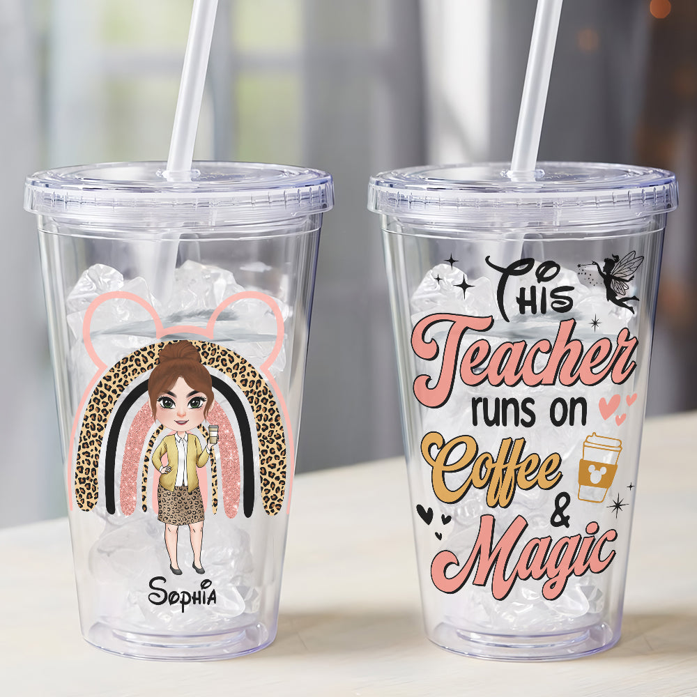 Personalized Teacher Acrylic Tumbler - Coffee & Magic Design Tumbler Cup PopCulturePrints