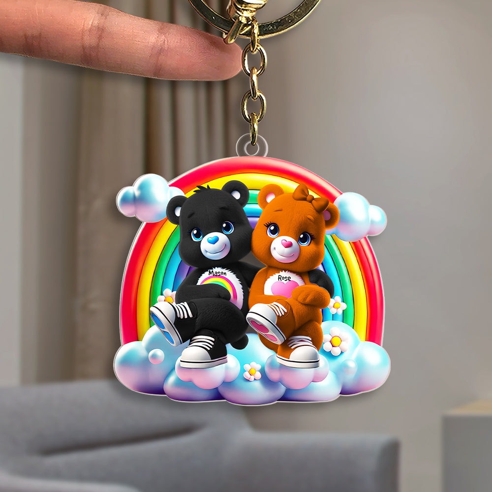 Personalized Acrylic Keychain for Couples - Hugging Bears Keychains PopCulturePrints