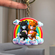 Load image into Gallery viewer, Personalized Acrylic Keychain for Couples - Hugging Bears Keychains PopCulturePrints

