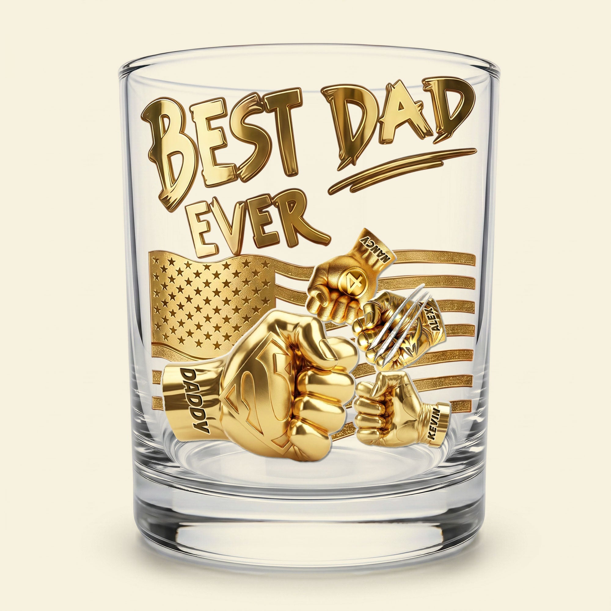 "The Best Dad Ever" - Power Fist Drinking Glass - Personalized Gift for Dads, Grandpas & More Glass PopCulturePrints