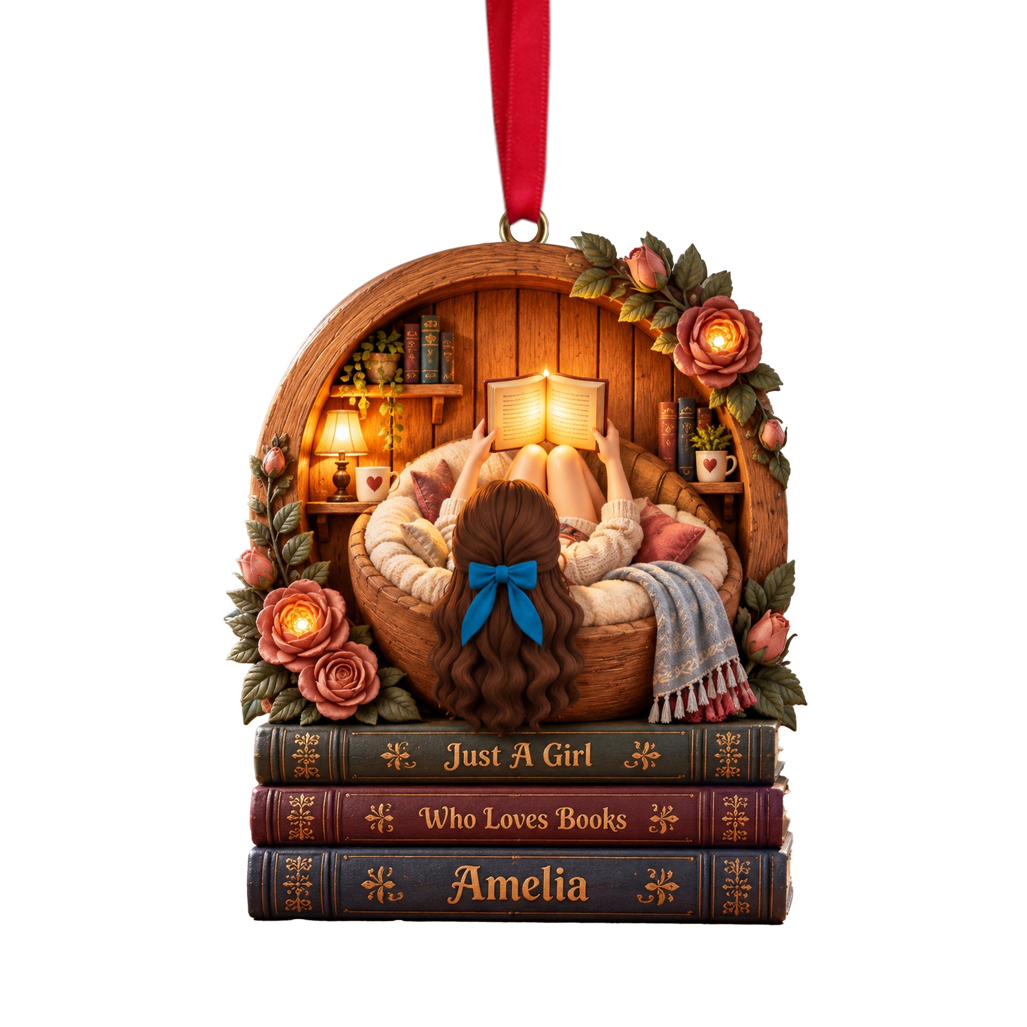 Just A Girl Who Loves Books - Personalized Book Lover Christmas Ornament Ornament PopCulturePrints