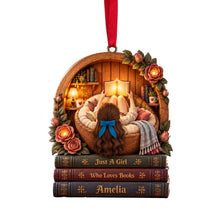 Load image into Gallery viewer, Just A Girl Who Loves Books - Personalized Book Lover Christmas Ornament Ornament PopCulturePrints
