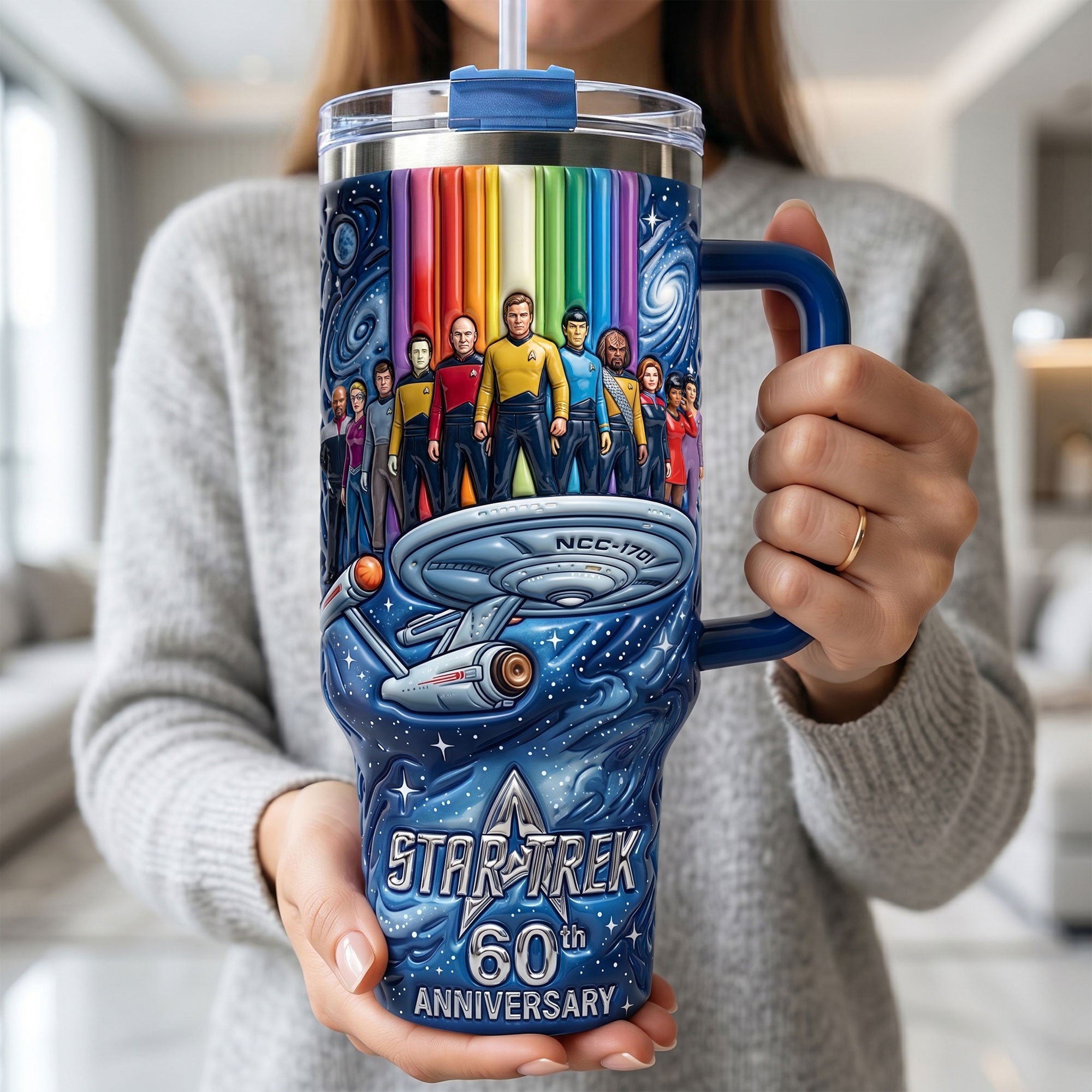 “Live Long and Prosper” - Custom Star Trek 60th Anniversary 40oz Tumbler with Handle - Personalized Gift for Star Wars Fans