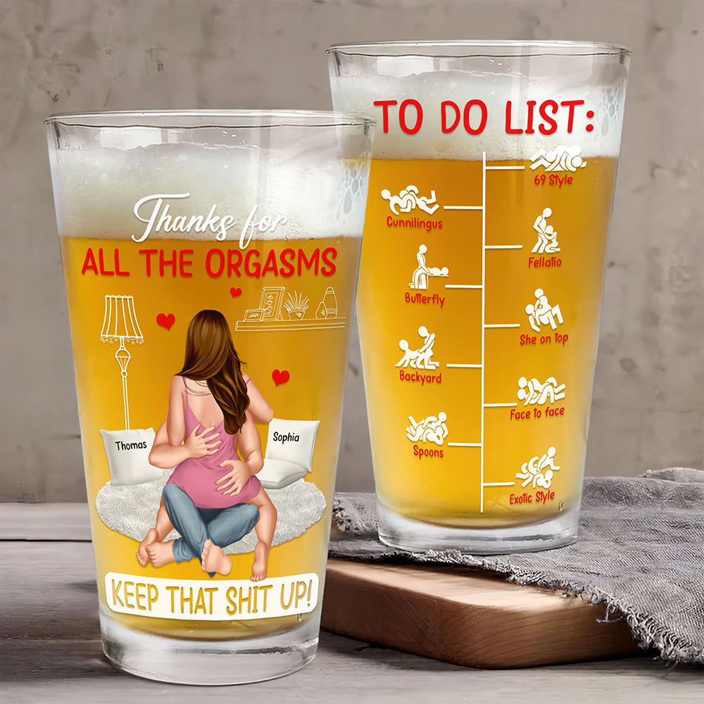Cheers to Love: Personalized Naughty Couple Beer Glass Beer Glasses PopCulturePrints