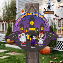 Load image into Gallery viewer, Personalized Grandma&#39;s Little Monsters Halloween Wood Sign Wood Sign PopCulturePrints
