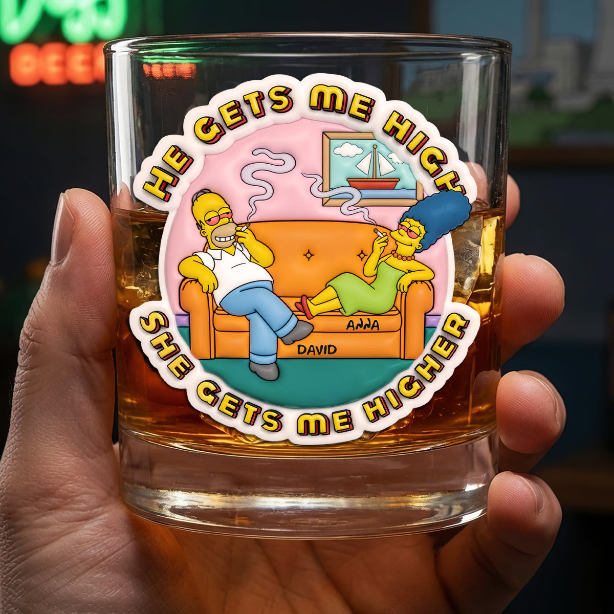He Gets Me Higher, She Gets Me Higher - Stoner Couple Drinking Glass - Personalized Gift for Couples