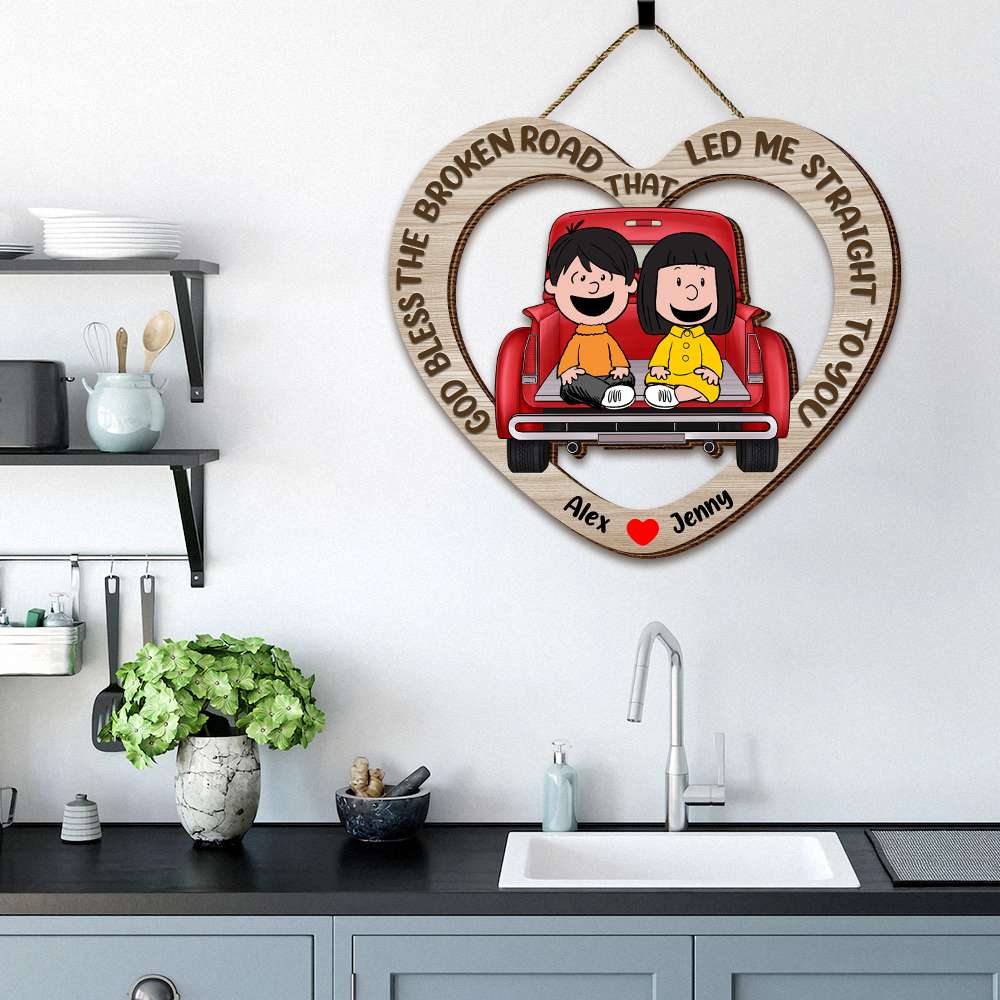 Personalized Couples Wooden Sign – Romantic Heart Design Wood Sign PopCulturePrints