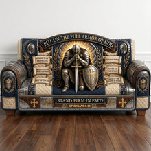 Load image into Gallery viewer, “Put on the Full Armor of God” - Personalized Quilted Sofa Cover - Unique Gift for Christians, Spirituality Lovers, and Faith Seekers

