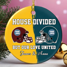 Load image into Gallery viewer, Custom Football Couple Ornament | House Divided, Love United - Valentine&#39;s Day Gifts Ornament PopCulturePrints
