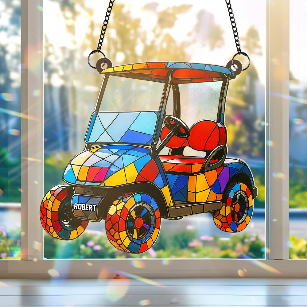 "Drive Your Passion!" - Golf Cart Suncatcher, Personalized Gift for Golf Lovers Ornament PopCulturePrints
