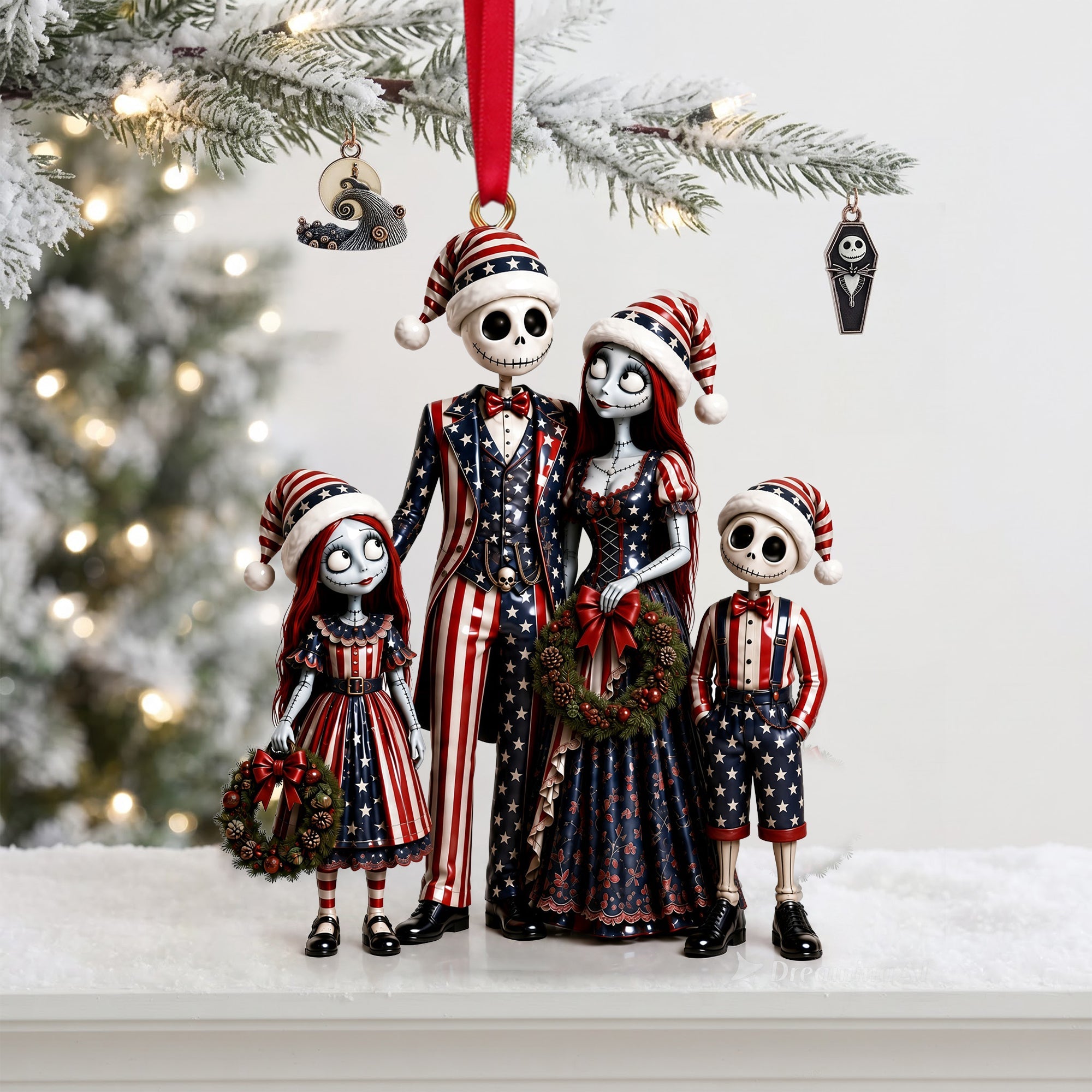 "Celebrate the Spooky Season with Patriotic Flair" - Personalized Spooky Patriotic Family Ornament - Unique Gift for Family and Friends