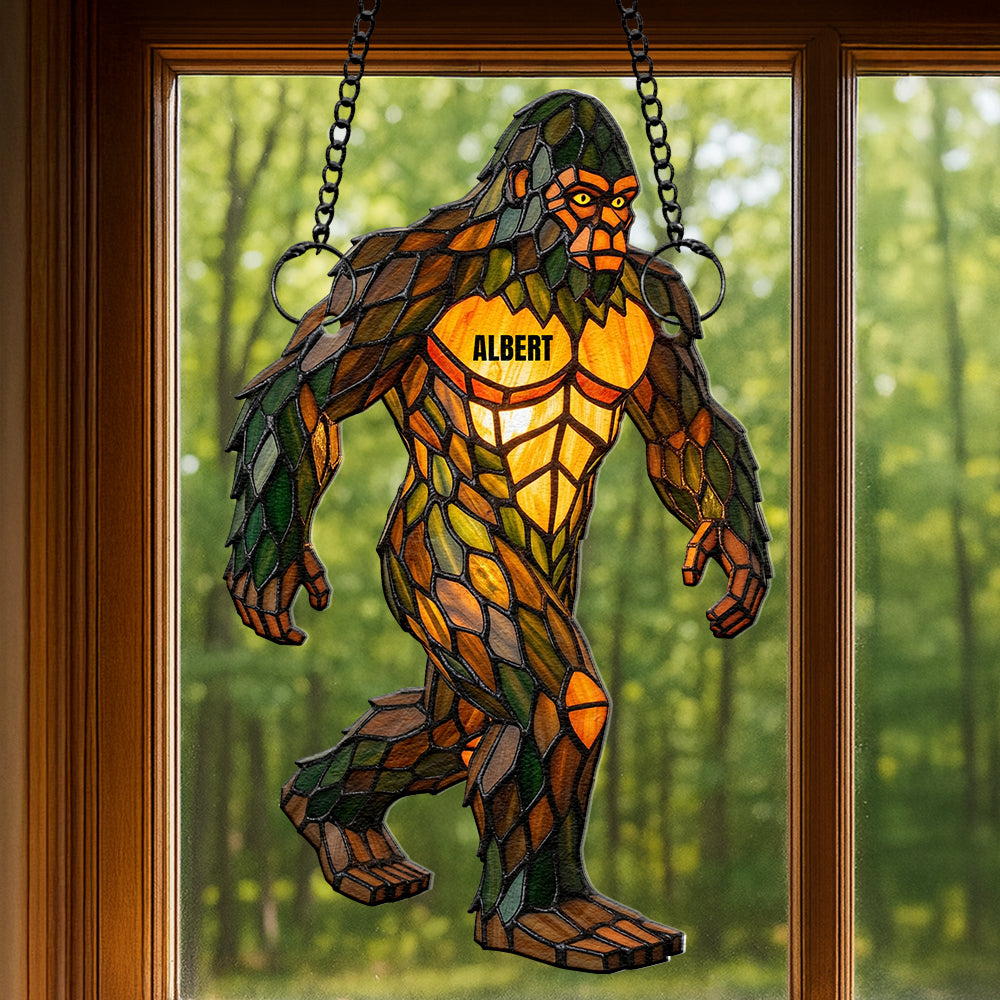 “Embrace the Myth of Bigfoot” - Personalized Bigfoot Suncatcher Ornament - Gift for Bigfoot Lovers, Nature Enthusiasts, and Unique Home Decor Seekers Ornament PopCulturePrints