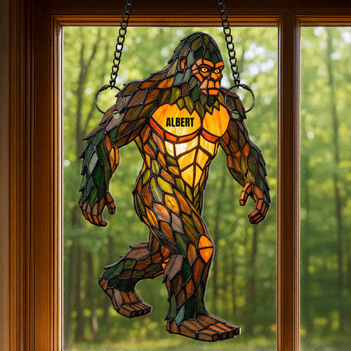 “Embrace the Myth of Bigfoot” - Personalized Bigfoot Suncatcher Ornament - Gift for Bigfoot Lovers, Nature Enthusiasts, and Unique Home Decor Seekers Ornament PopCulturePrints