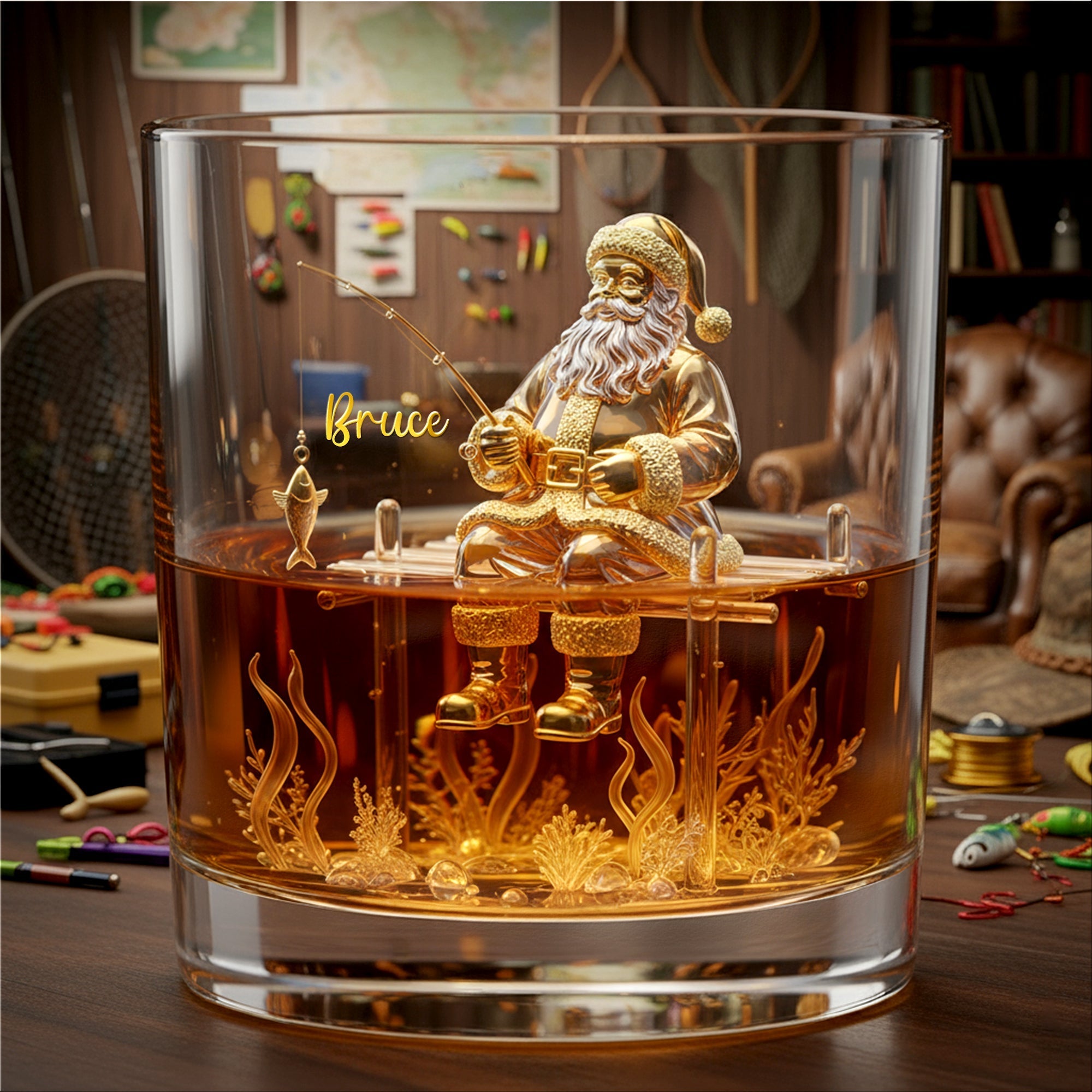 Celebrate Fishing Adventures with Santa - Personalized Drinking Glass Whiskey Glass PopCulturePrints