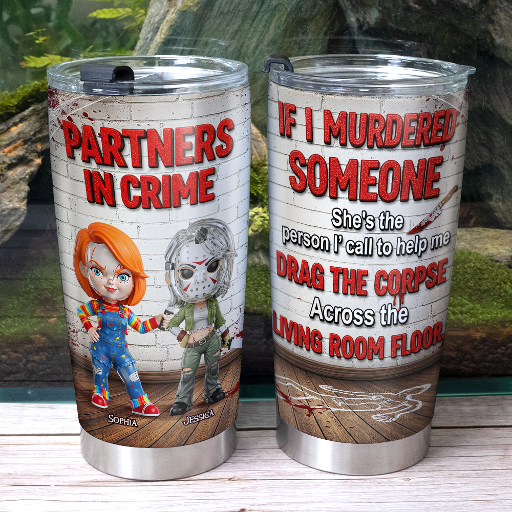 "Partners in Crime" - Custom Horror Friends 20oz Tumbler - Unique Personalized Gift for Besties Tumbler Cup PopCulturePrints