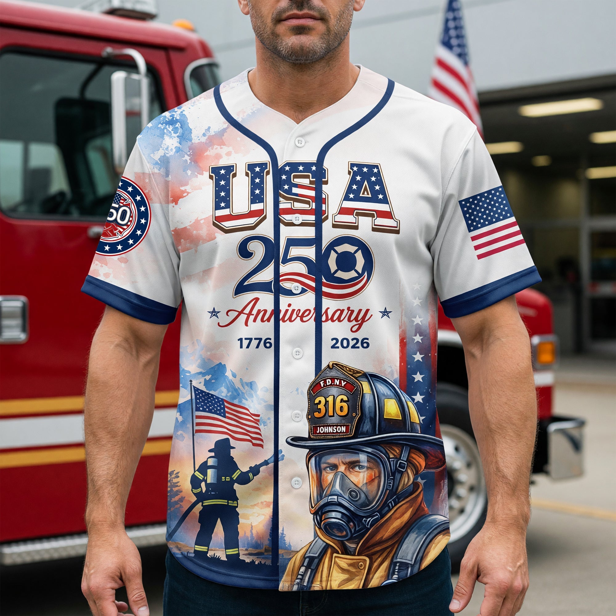 "Honor the Heroes: Custom Heroic American Firefighter Jersey - Personalized Gift for Firefighters and Supporters" AOP Products PopCulturePrints