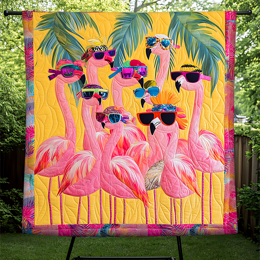 Personalized Flamingo Quilt Bed Set - Christmas Edition Blanket PopCulturePrints