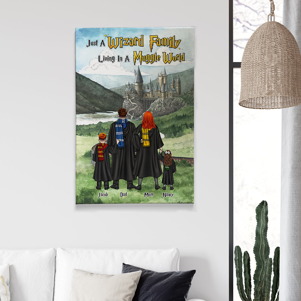 Personalized Wizard Family Poster - Just a Wizard Family Living in a Muggle World