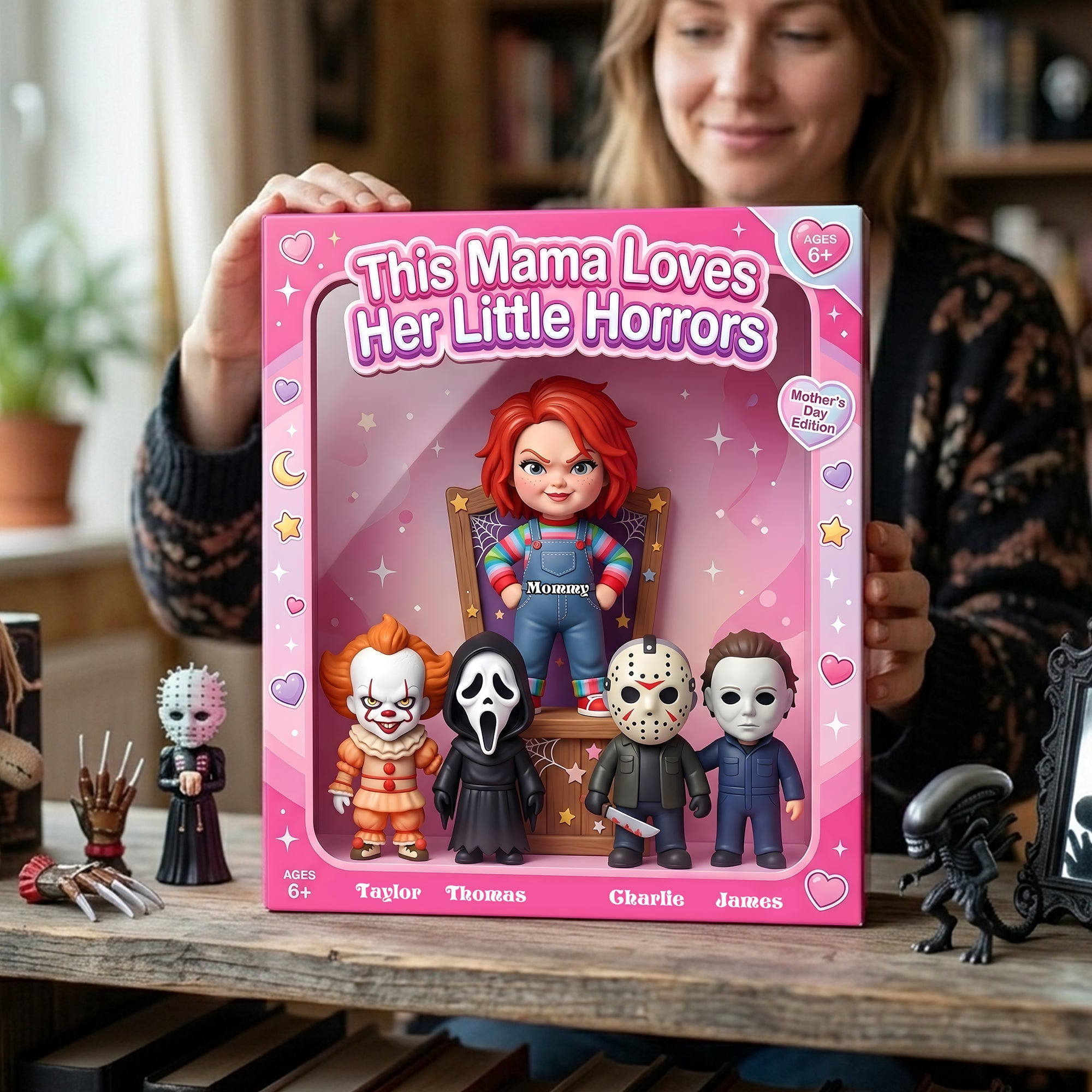 This Mama Loves Her Little Horrors - Personalized Horror Mom And Kids Acrylic Plaque Shaped Plaques PopCulturePrints