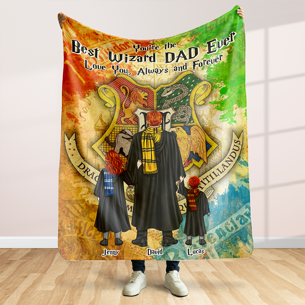 Personalized Best Wizard Dad Throw Blanket