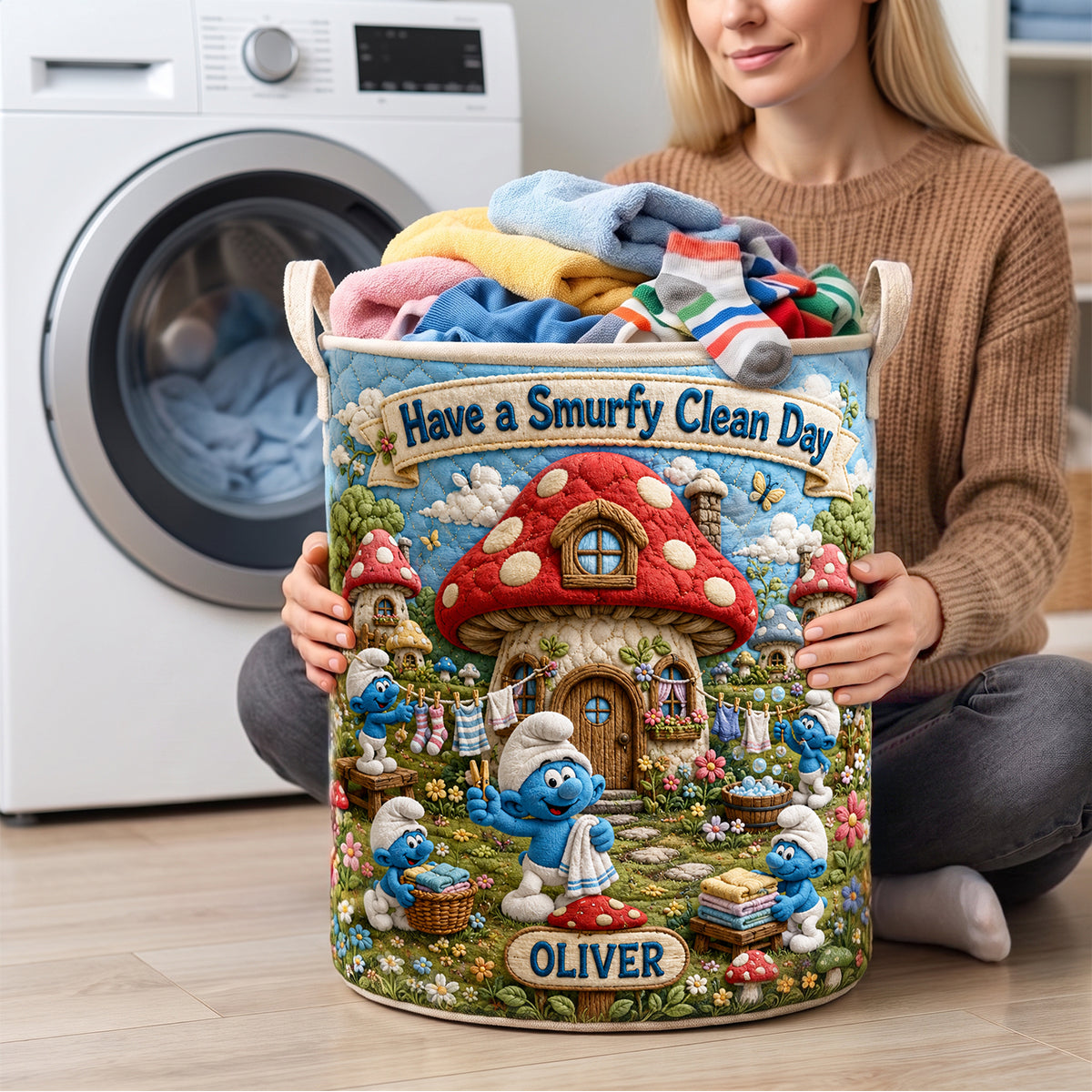 Blue Forest Friends Quilted Laundry Basket - Personalized Gifts 05hadh090726 Laundry Basket PopCulturePrints