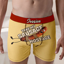 Load image into Gallery viewer, Custom Boxer Briefs - Take My Sausage Hostage | Perfect Valentine&#39;s Day Gifts for Him Boxer Briefs PopCulturePrints

