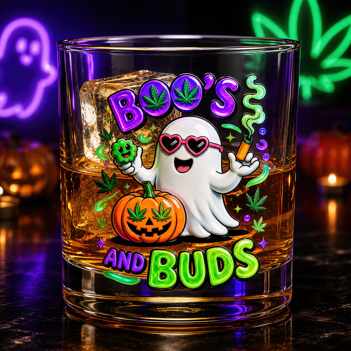 Boo's and Buds: Personalized Halloween Round Glass - Perfect Gift for Stoners and Ghost Lovers Glass PopCulturePrints