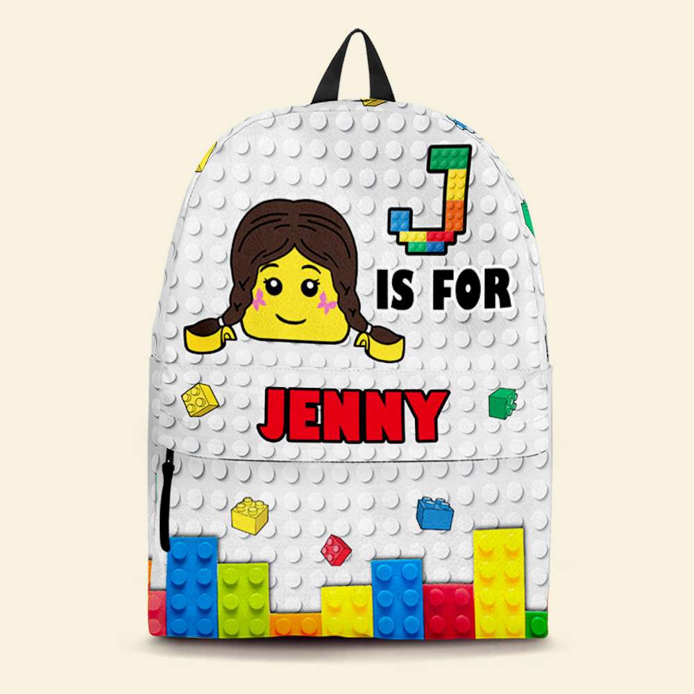 Personalized Lego-Inspired Backpack for Kids - 'J is for Jenny'