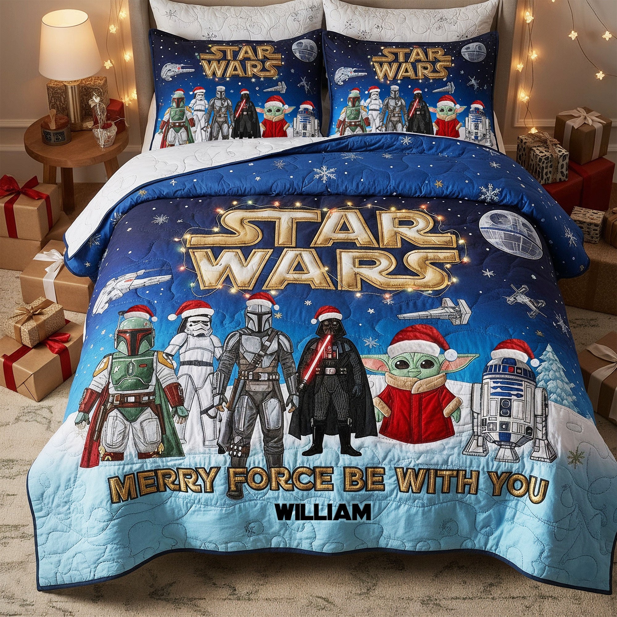 Merry Force Be With You Quilt Bed Set - Personalized Star Wars Gift for Fans Bedding Set PopCulturePrints