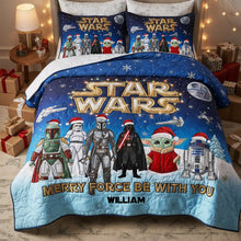 Load image into Gallery viewer, Merry Force Be With You Quilt Bed Set - Personalized Star Wars Gift for Fans Bedding Set PopCulturePrints
