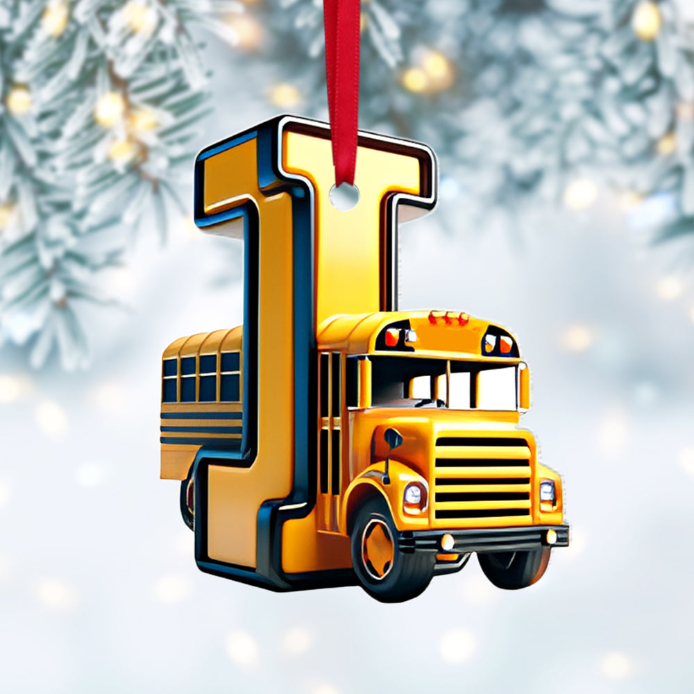 Personalized Bus Lover Alphabet Christmas Ornament - Letter B