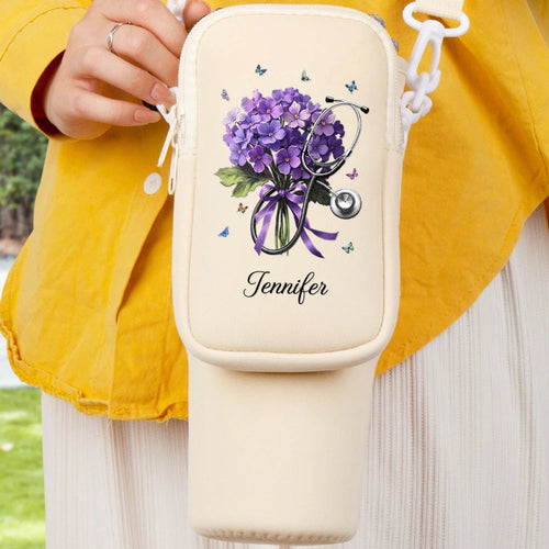 “Personalized Touch for Every Healer” - Birth Flower Stethoscope - Custom Bottle Carrier Bag Bottle Carrier Bag PopCulturePrints