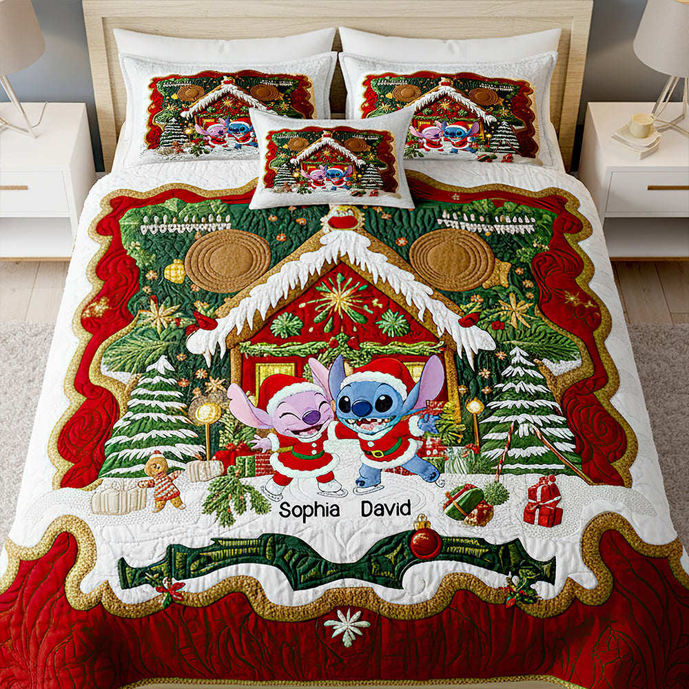 “Celebrate Love This Christmas!” - Personalized Lover's House Christmas Quilt Bedding Set - Unique Gift for Couples, Friends, and Family Bedding Set PopCulturePrints
