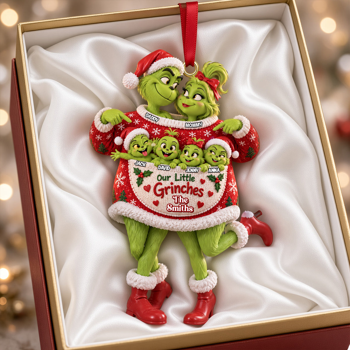 “Celebrate Family Mischief with Our Grinchy Ornament” - Personalized Family Acrylic Ornament - Gift for Everyone Ornament PopCulturePrints